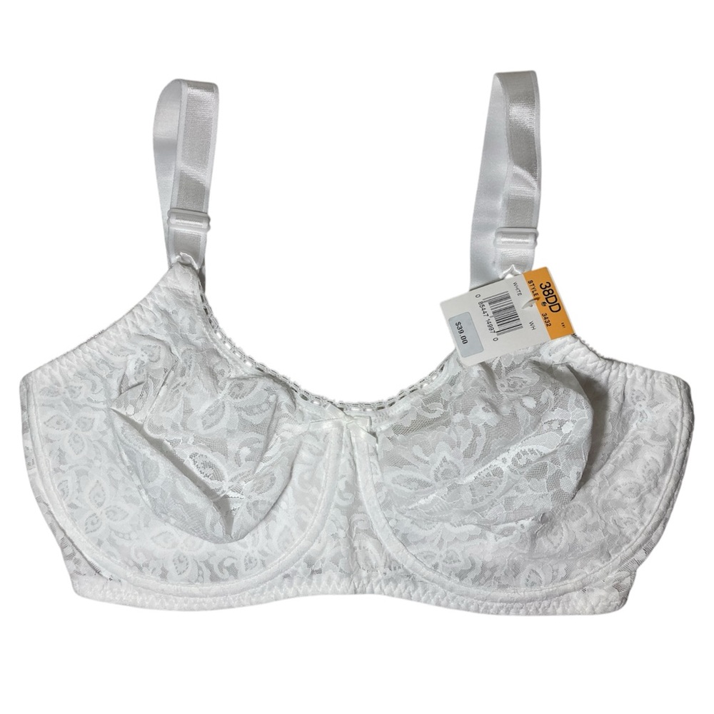 NWT Vintage Bali Bra Size 38DD White Lace Underwire New Style 3432